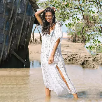 2023 белое вязаное крючком пляжное платье, сексуальное ажурное вязаное бикини, накидки, длинные платья, женский купальник, пляжная одежда, купальный костюм, накидка