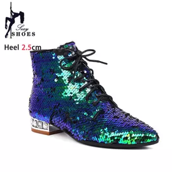 2023 блестящие женские танцевальные ботинки, индивидуальная модная женская обувь с блестками, осенне-зимние ботильоны челси на каблуке, женские ботинки