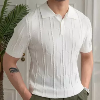 2023 британская тонкая трикотажная полосатая Повседневная рубашка поло с отворотом, летняя жаккардовая Мужская Однотонная футболка с короткими рукавами