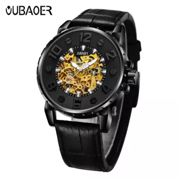2023 часы OUBAOER Мужские автоматические механические часы с турбийоном, Модные Военные часы, мужские водонепроницаемые часы с кожаным ремешком 30 атм