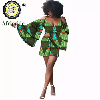 2023 год, Африканский короткий топ + короткие брюки, костюмы из 2 предметов для женщин, Дашики, чистый хлопок, рельефный рукав, сексуальные женские костюмы, AFRIPRIDE S1926016