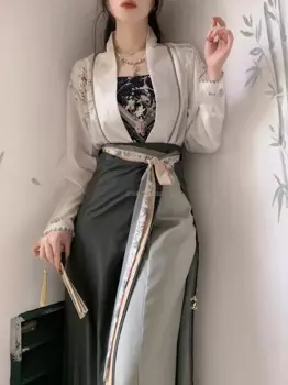 2023 китайский hanfu Улучшенная женская одежда династии Сун Комплект из трех предметов hanfu Весна и лето принт Повседневный Ретро hanfu s380