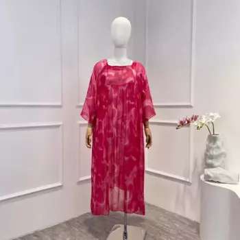 2023 летнее осеннее фиолетовое свободное повседневное пляжное платье миди с длинным рукавом и ручной росписью