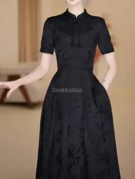 2023 модное китайское ретро платье Чонсам с высокой талией летнее Новое Элегантное женское улучшенное длинное платье Чонсам с коротким рукавом s756