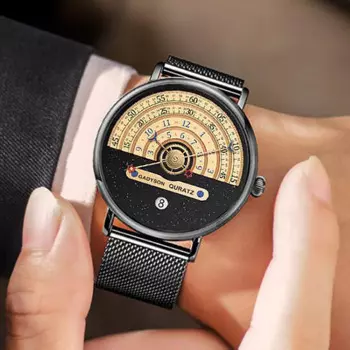 2023 модные креативные повседневные спортивные часы с вращающимся циферблатом, мужские черные кварцевые часы с сетчатым браслетом, мужские часы