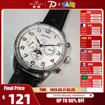 2023 NEW Moon Phase Mechanical Watch Men Multi-function dial Automatic Wristwatch 50m Waterproof Leather Male Reloj Hombre