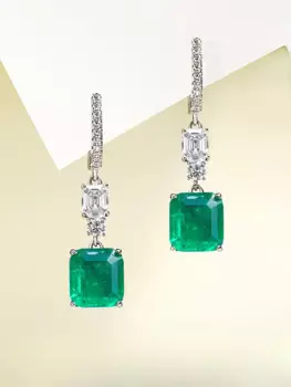 2023 New Paraiba 10 * 11mm Rectangular Emerald Earrings Temperament Female S925 Silver Fashion Jewelry
