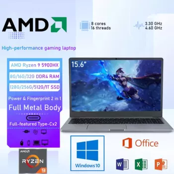 2023 Новый 15,6-дюймовый игровой ноутбук AMD Ryzen 9 5900HX Windows 10 Notebook 32G RAM + 512G SSD Full Gamer Computer Pc Клавиатура с подсветкой