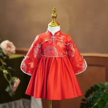 2023 новый год, детские костюмы Hanfu с красным принтом для маленьких девочек, традиционная одежда, костюм Тан, подарок на день рождения