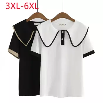 2023 Новый женский весенне - летний пиджак Woman Big с короткими рукавами O воротник Белая футболка 3XL 4XL 5XL 6XL