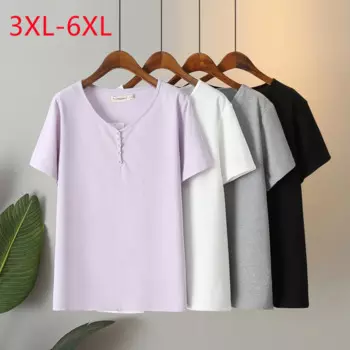 2023 Новый женский весенне - летний пиджак Woman с короткими рукавами O воротник фиолетовая футболка 3XL 4XL 5XL 6XL