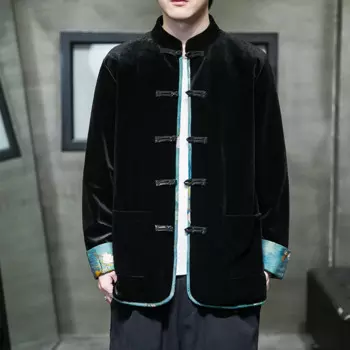 2023 Осень и зима Винтаж роскошный бархат мужчины куртка китайский стиль Тан костюм куртки для мужчин мода диск пряжки пальто
