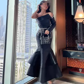 2023 Роскошные вечерние платья на одно плечо для выпускного вечера, Многоярусное вечернее платье-Русалка длиной до щиколотки, женское платье с бисером, атласное высококачественное индивидуальное платье 2023