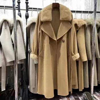 2023 шерстяное меховое, Новое высококачественное Женское шерстяное пальто с воротником из натурального меха норки и манжетами, Офисная Женская приталенная натуральная шерстяная куртка