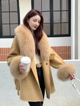 2023 шерстяной мех, Осень-зима, винтажная Женская Толстая теплая Женская Роскошная шерстяная куртка, пальто LZ03