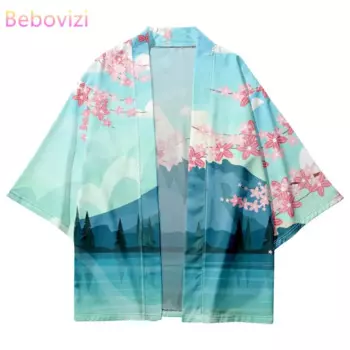 2023 Summer Men Loose Japanese Style 3/4 Sleeve Kimono Traditional Cardigan Haori Women Harajuku Streetwear Shirts