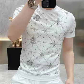 2023 Tide Brand Leisure Top Tshirt For Men Summer Hot Drill Star Футболка с коротким рукавом Мужская одежда для социального клуба Футболка Homme