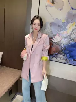 2023 Весна Осень Новые женские розовые блейзеры Топ трендовые Модные свободные яркие шелковистые гладкая текстура костюм куртка женская дикая верхняя одежда
