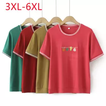 2023 Женщины Весна - Лето Женский пиджак Женский размер Женский размер Женский короткий рукав O Пиво Красная футболка 3XL 4XL 5XL 6XL