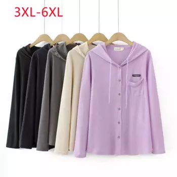 2023 Женская куртка с длинным рукавом V - воротник фиолетовая футболка 3XL 4XL 5XL 6XL