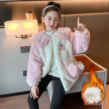 2023 зимняя одежда для девочек, новый мультяшный бархатный свитер, утепленное пальто с хлопковой подкладкой, Модная хлопковая куртка, верхняя одежда для девочек