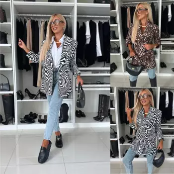 2024 AliExpress Wish Amazon hot item autumn and winter fashion personality zebra print long sleeved suit jacket for women