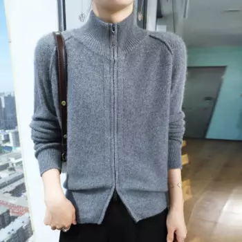 2024 autumn and winter hooded cardigan women's cashmere cardigan knitted cardigan top loose sweater zipper cardigan top