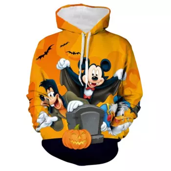 2024 Autumn Halloween New Pumpkin Head Mickey Minnie Pattern Printed Harajuku Fashion Women's Wear Children's Casual Hoodie