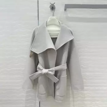 2024 AW Fashion Straight Simple Reversible Tweedcoat Women's Collar Ties Cashmere Trenchcoat Brand Luxury Women's Autumn Coats