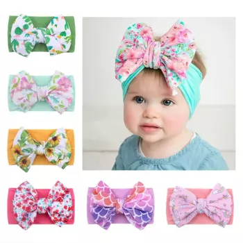 2024 Baby Floral Big Bow Headbands Girls Vintage Prints Headband Soft Elastic Hair Accessories Infant Toddler Turban Shower Gift
