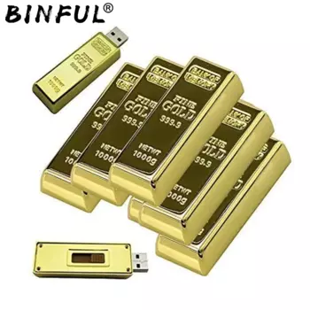 2024 BINFUL Metal bullion Gold Bar 128GB 256GB USB Flash Drive Memory Stick creative 8GB 16GB 32GB 64GB Pendrive флешка Cle Gift
