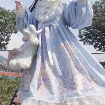 2024 Cute Women's OP Lolita Dress Kawaii Ruffles Japanese Harajuku Long Sleeves Victorian Dress Vestidos Gothic Lolita Cosplay
