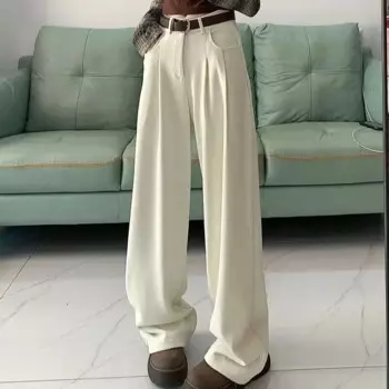 2024, драпированные прямые повседневные брюки в стиле ретро, осенние новые свободные широкие брюки с высокой талией, узкие женские брюки
