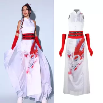 2024 джазовые современные танцевальные костюмы для детей в китайском стиле белый свободный костюм ночной клуб бар Dj женские танцоры Gogo одежда DN17108