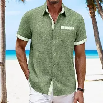 2024 fashion new men's shirt simple placket cuffs printed men's tops Hawaiian casual large size handsome short-sleeved shirt