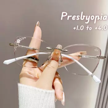 2024 Fashion Round Frameless Reading Glasses Blue Light Blocking Eye Protection Presbyopia Glasses Men Women Far Sight Glasses