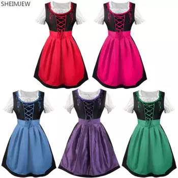 2024 German Oktoberfest Maid Cosplay Dirndl Dress Women Medieval Costumes Halloween Carnival Party Stage Fancy Dress M-5XL