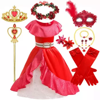 2024 Halloween Costume for Girls Baby Princess Dress Classic Elena of Avalor Red Ruffle Skirt Belt Dress Cosplay Party Gift