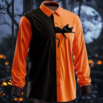 2024 Halloween fashion men new autumn winter spring summer lining yellow satin men's shirt long sleeve party gathering evening