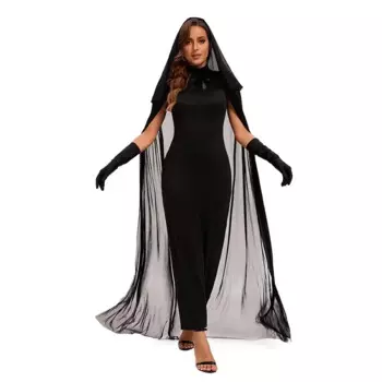 2024 Halloween Women Vampire Witch Costume Sets Spooky Witch with Cape Mesh Cloak Masquerade Stage Performance Costume
