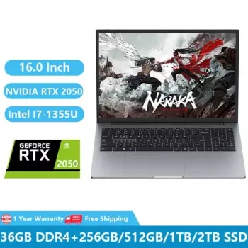 2024 игровой ноутбук NVIDIA Geforce RTX2050 4 Гб, графическая карта, ноутбук 16,0 дюйма, Intel I7-1355U 36 Гб ОЗУ + 1 ТБ RJ45 WiFi Type-C