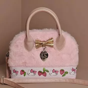 2024 Kawaii Hello Kitty Y2K Handbag Plush Messenger Bags Fall Winter Plush KT Cute Hairy Handbag For Women Girls Accessories