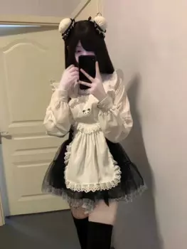 2024 комплекты из 3 предметов, женская рубашка в стиле Харадзюку с воротником-стойкой + нагрудник с героями мультфильмов + мини-газовые юбки в стиле пэчворк, эстетический костюм Y2k