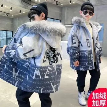 2024, корейские осенне-зимние пуховые парки для мальчиков, непромокаемая детская теплая верхняя одежда, От 5 до 14 лет, детское подростковое пальто с капюшоном