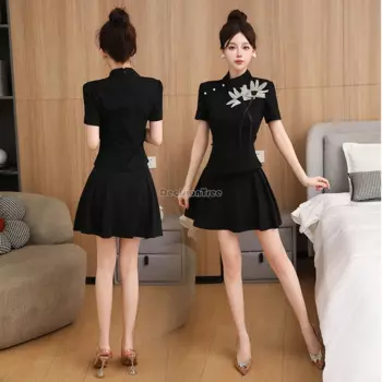 2024 косметологический костюм для массажа ног, рабочая одежда, ретро чонсам, плиссированная юбка, сексуальный костюм с коротким рукавом, модель w1000