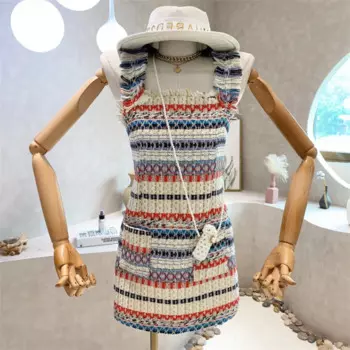 2024, летнее повседневное твидовое мини-платье на бретельках для женщин, летнее сексуальное вечернее платье без рукавов с открытой спиной и бретельками, элегантное платье Vestidos