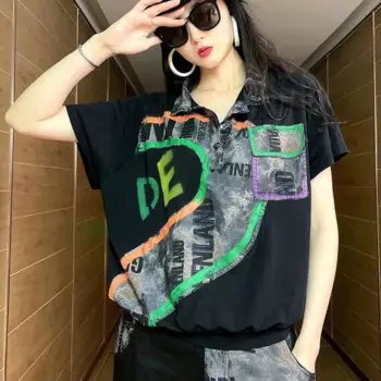 2024, летняя новая футболка с короткими рукавами и воротником-поло, женская тонкая уличная красивая футболка с короткими рукавами LX1445