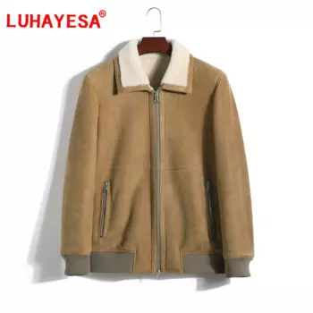 2024 Luhayesa, высокое качество, Турецкая небольшая Мериносовая овчина, меховая овчина, одежда цвета хаки, зимняя мужская повседневная куртка из натуральной кожи с мехом