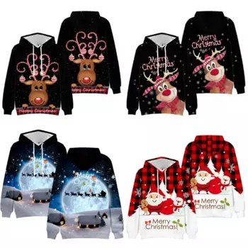 2024, модная мужская толстовка с капюшоном, новогодний Рождественский олень, толстовки с 3D принтом, мужская и женская одежда, детский пуловер в стиле Харадзюку, толстовка больших размеров
