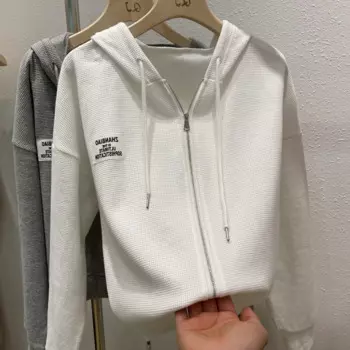 2024, модная новая женская толстовка с капюшоном на весну и осень, тонкий свободный кардиган с длинными рукавами и капюшоном, короткое пальто с высокой талией